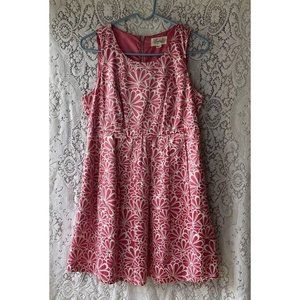 XXI Boutique Pink White Floral Short Dress Sleeveless Pleated Pockets Med Barbie